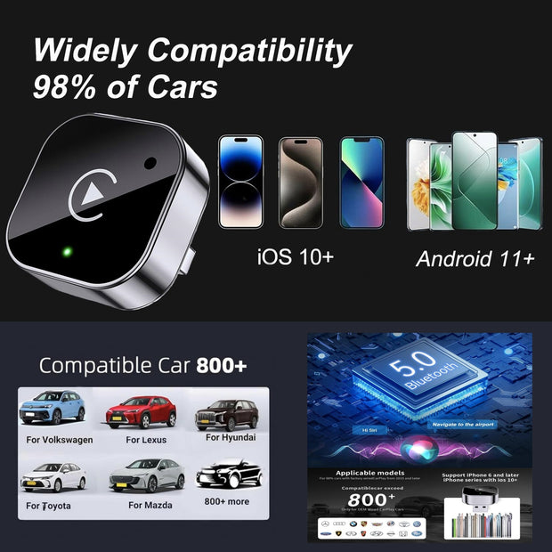 2025 Ultra-Compact Wireless CarPlay & Android Auto Adapter 2-in-1 Plug & Play for Cable-Free Driving