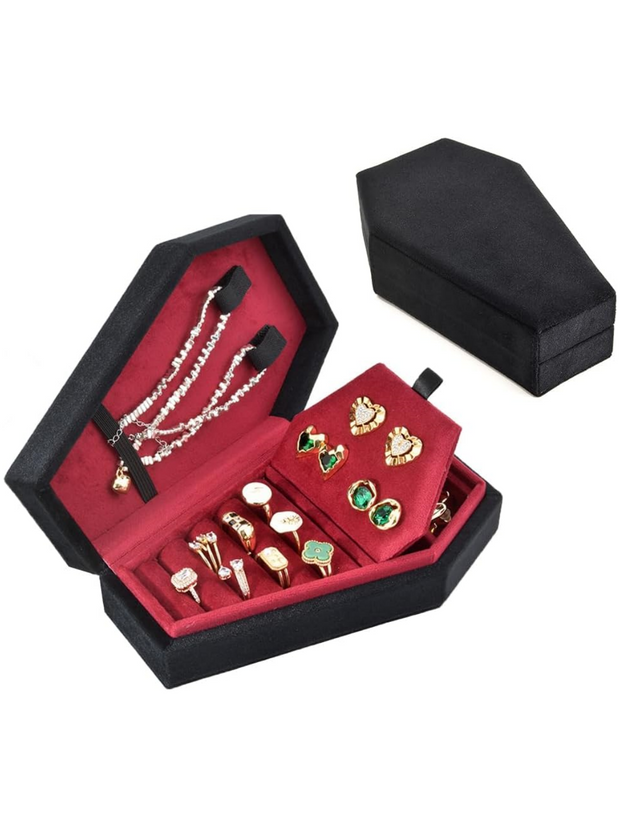 Gothic Coffin Jewelry Box - Velvet-Lined Mini Storage Case for Rings, Earrings & Necklaces