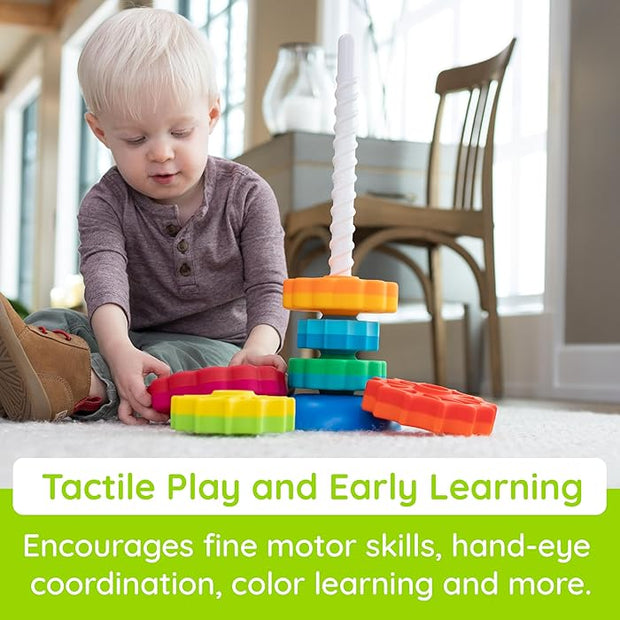 Spinning Stacking Toy - Colorful Discs with Wobble Base for Toddlers