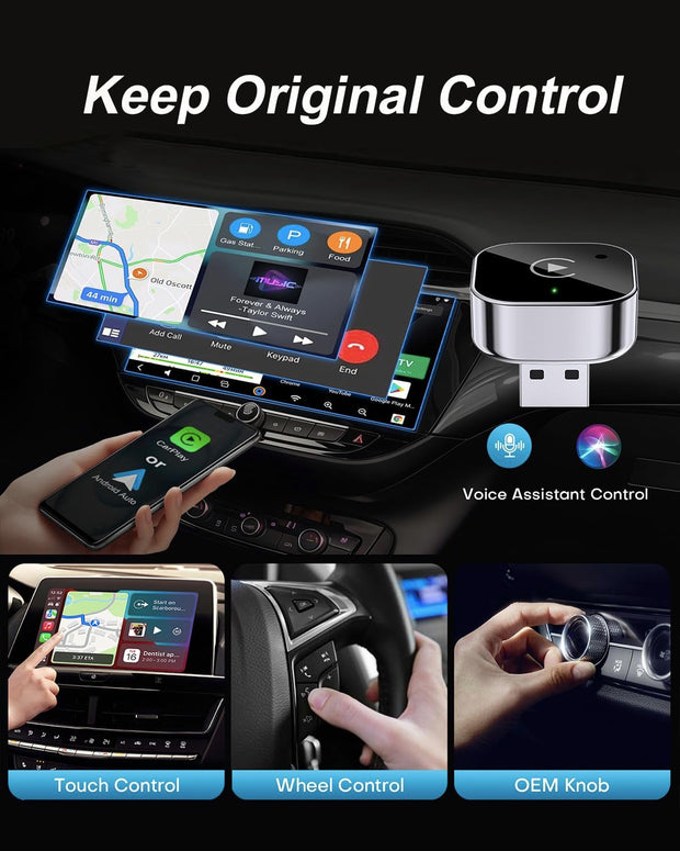 2025 Ultra-Compact Wireless CarPlay & Android Auto Adapter 2-in-1 Plug & Play for Cable-Free Driving