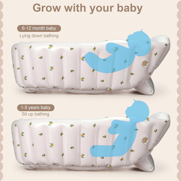 Mink Inflatable Baby Bathtub with Built-in Air Pump, Newborn to Toddler Bath Tub,Portable Travel Shower Basin with Back Support, Deflates and Folds Easily