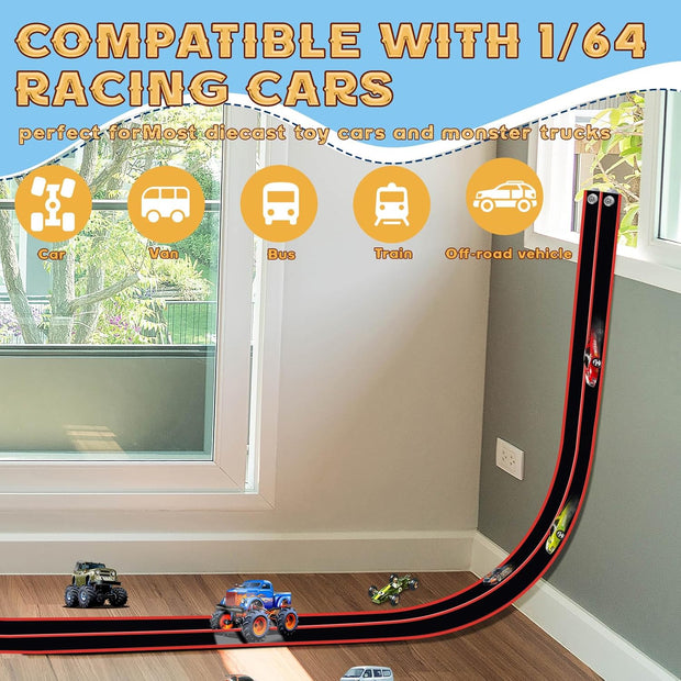 Flexible 15ft Race Track for Toy Cars – Bendable, Suction Cup Mount