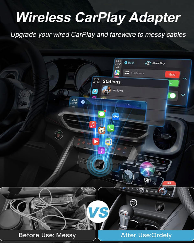 2025 Ultra-Compact Wireless CarPlay & Android Auto Adapter 2-in-1 Plug & Play for Cable-Free Driving