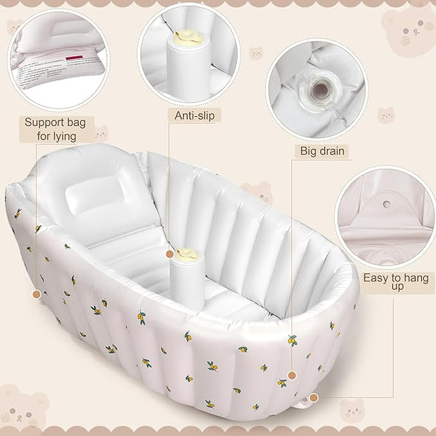 Mink Inflatable Baby Bathtub with Built-in Air Pump, Newborn to Toddler Bath Tub,Portable Travel Shower Basin with Back Support, Deflates and Folds Easily