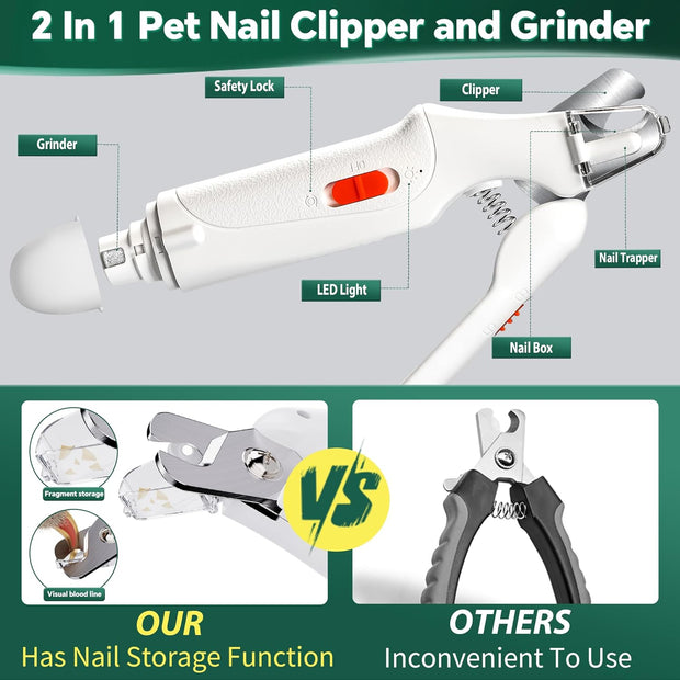 2-in-1 Pet Nail Trimmer & Grinder with LED Light