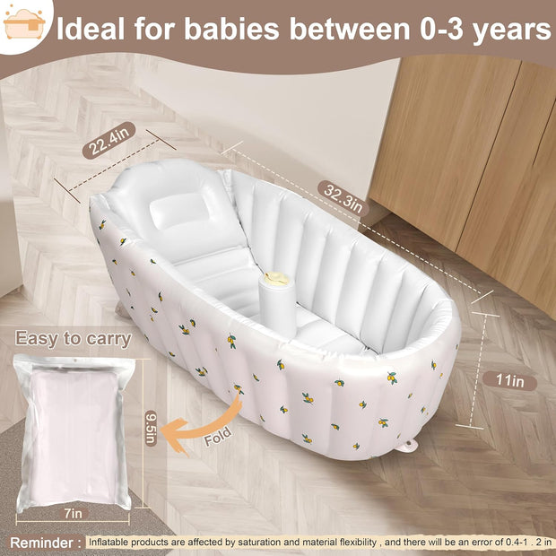 Mink Inflatable Baby Bathtub with Built-in Air Pump, Newborn to Toddler Bath Tub,Portable Travel Shower Basin with Back Support, Deflates and Folds Easily