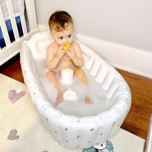 Mink Inflatable Baby Bathtub with Built-in Air Pump, Newborn to Toddler Bath Tub,Portable Travel Shower Basin with Back Support, Deflates and Folds Easily