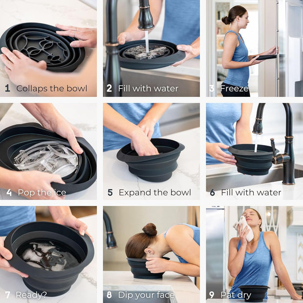 Collapsible Ice Facial Bowl - Built-in Ice Tray for Home Cryotherapy, Skin Tightening & Acne Relief