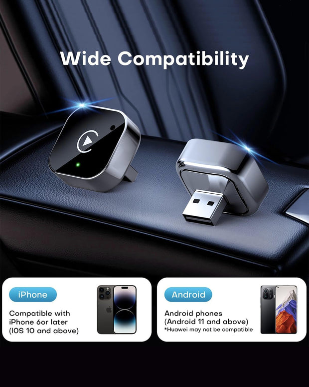 2025 Ultra-Compact Wireless CarPlay & Android Auto Adapter 2-in-1 Plug & Play for Cable-Free Driving