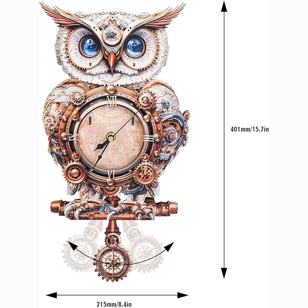 3D Wooden Puzzle Mechanical Owl Clock – Creative DIY Model Kit, Clock Puzzle