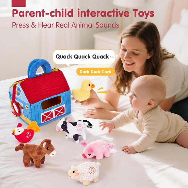 Baby Surprise Barn Toy – Plush Farm Animals with Real Sounds