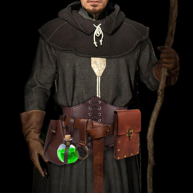 Medieval Renaissance Accessory Set – Lace Pouch, Potion Bottles & Arm Cuff for Cosplay and Halloween