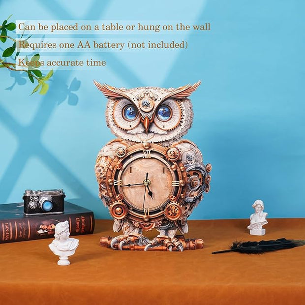3D Wooden Puzzle Mechanical Owl Clock – Creative DIY Model Kit, Clock Puzzle