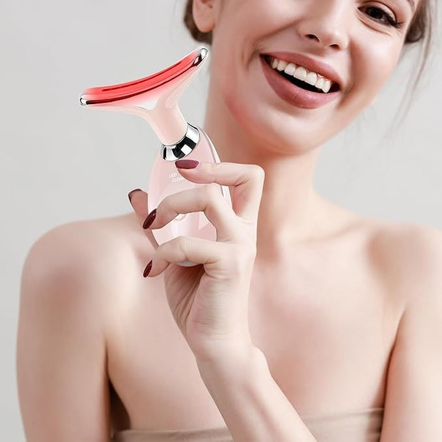 Rose Gold Facial Massager - 3-in-1 Red Light Therapy & Sculpting Wand