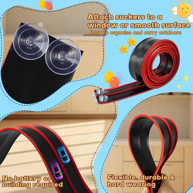 Flexible 15ft Race Track for Toy Cars – Bendable, Suction Cup Mount