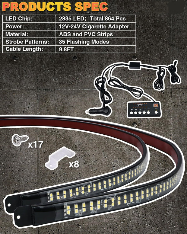 70" Dual-Row LED Strobe Strips - 864 LED Emergency Vehicle Lights
