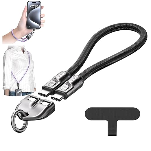 240W Bracelet Charging Cable – 2-in-1 Fast Charger & Type-C Lanyard Strap