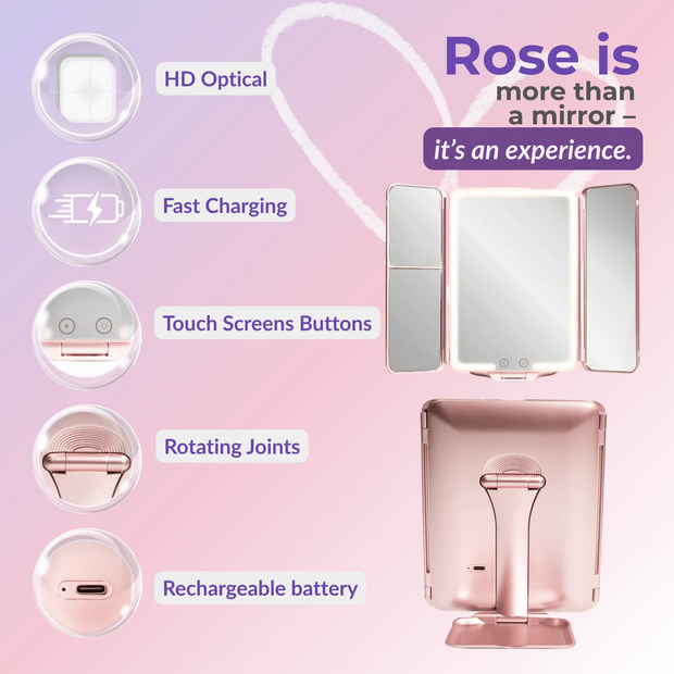 Compact Travel Mirror with LED Lights – Rechargeable & Stylish