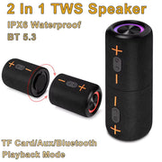 Bluetooth Split Speaker – 20W TWS Stereo with RGB Lights & IPX6 Waterproof
